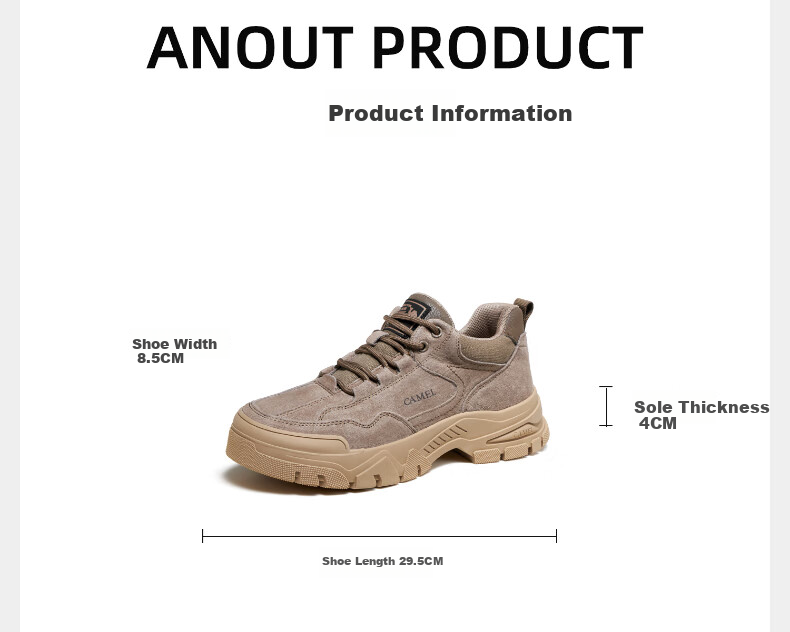 Кроссовки мужские CAMEL Retro Outdoor Hiking Workwear Casual Low-Top Shoes, G13A342170, Хаки, Размер 38