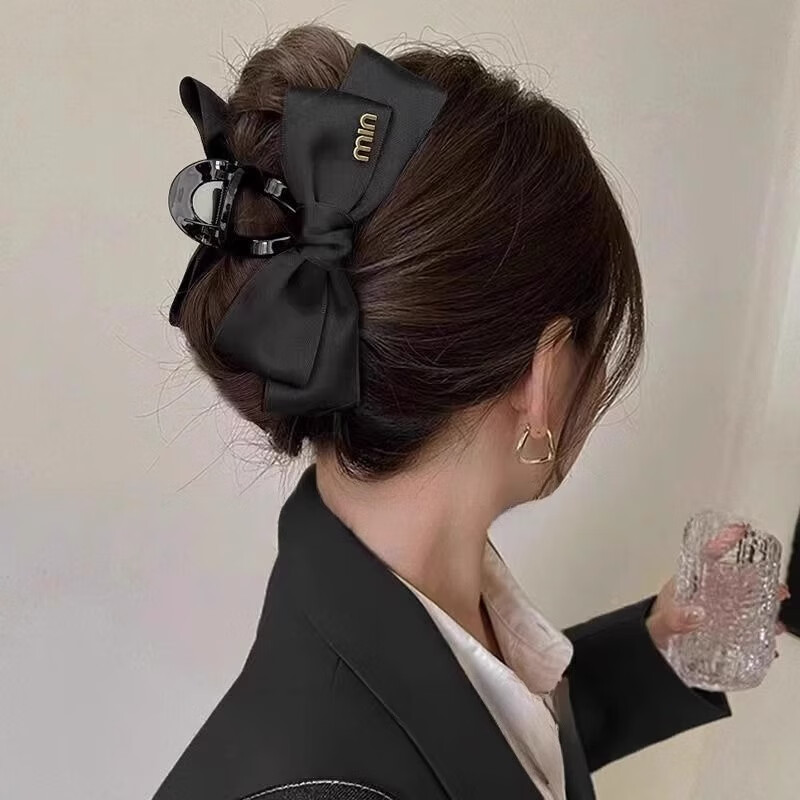 Зажим для волос MKING PRETTY, черный, с большим бантом, элегантный, для женщин, заколка-краб для затылка