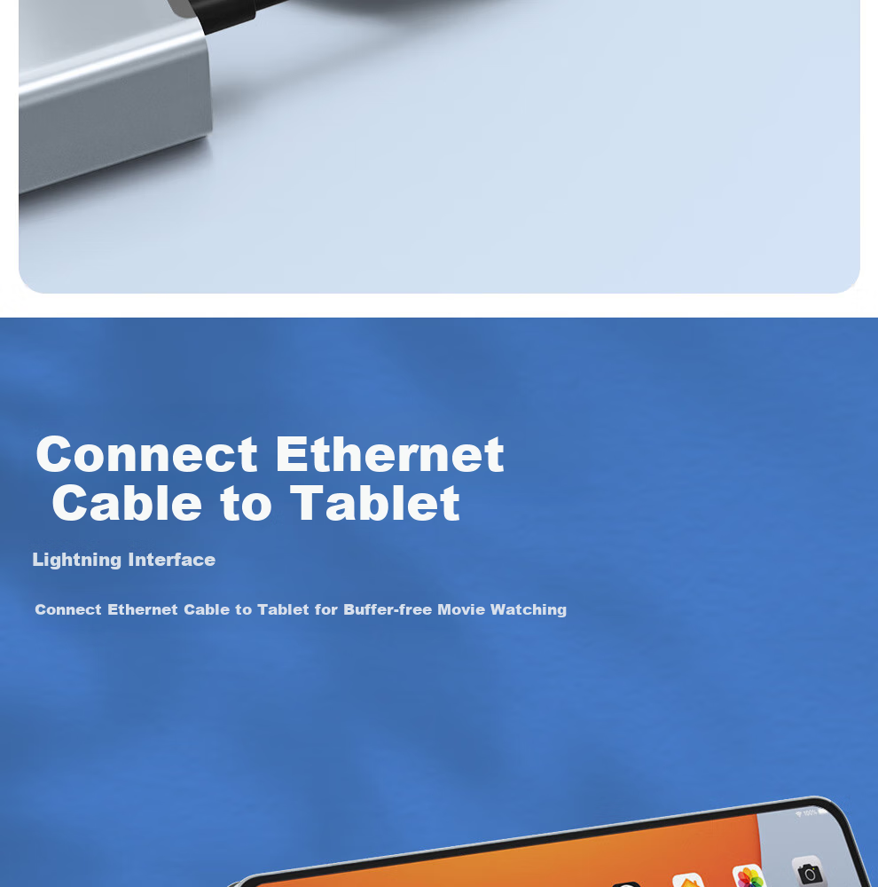 Переходник ULT-unite Lightning на RJ45 Ethernet, 100 Мбит/с, с портом зарядки, 0.5 м