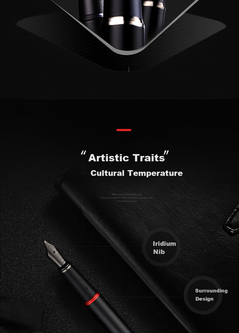 Перьевая ручка Pimio Malaga Series 916 Midnight Black, 1.0 мм, черная, с изогнутым пером, для каллиграфии и письма