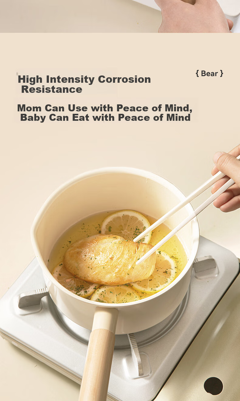 Кастрюля-молоковарка Bear Ceramic Non-Stick, 18 см, с антипригарным покрытием, для детского питания, супа, молока, универсальная для плиты
