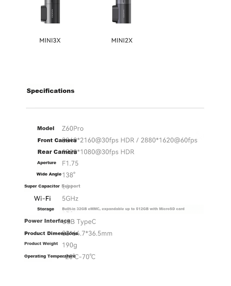 Видеорегистратор DDPAI Z60Pro, 4K, 2 камеры, Sony IMX678, GPS, Wi-Fi, 32 ГБ
