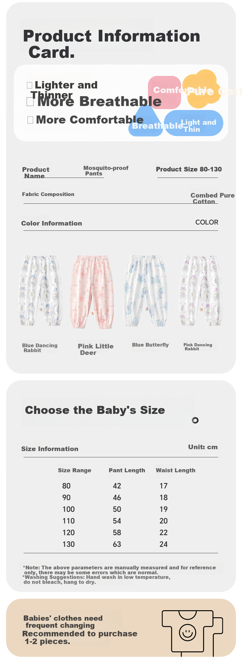 Детские брюки Babyprints, летние, из 100% хлопка, с принтом "Розовый олень", размер 80, для прогулок и сна