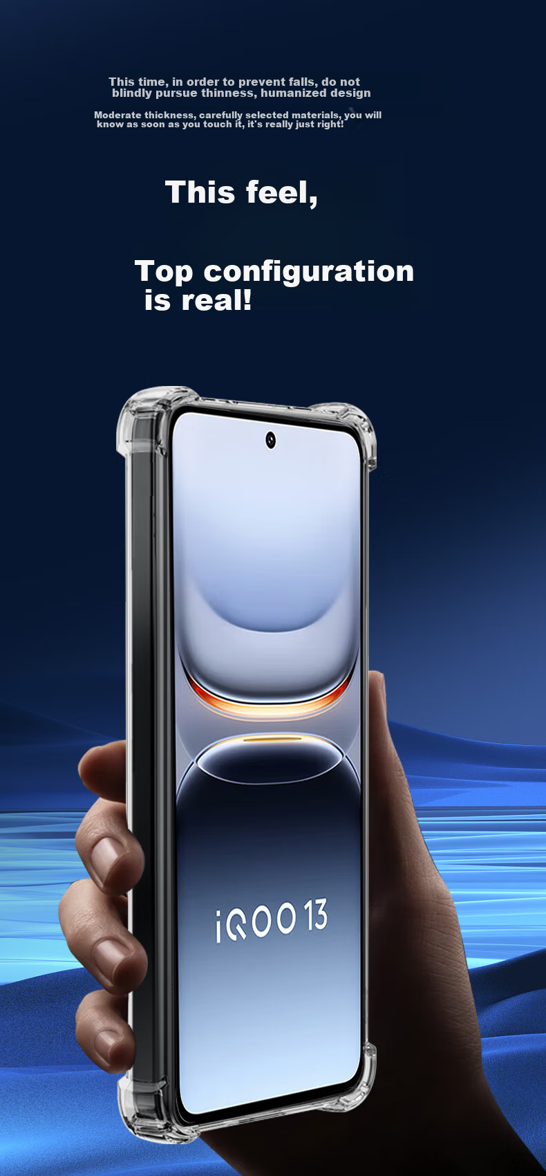 Чехол Freeson для Vivo IQOO13, прозрачный, с защитой камеры, противоударный, с углами усиленными воздушной подушкой, с ремешком, простой стиль