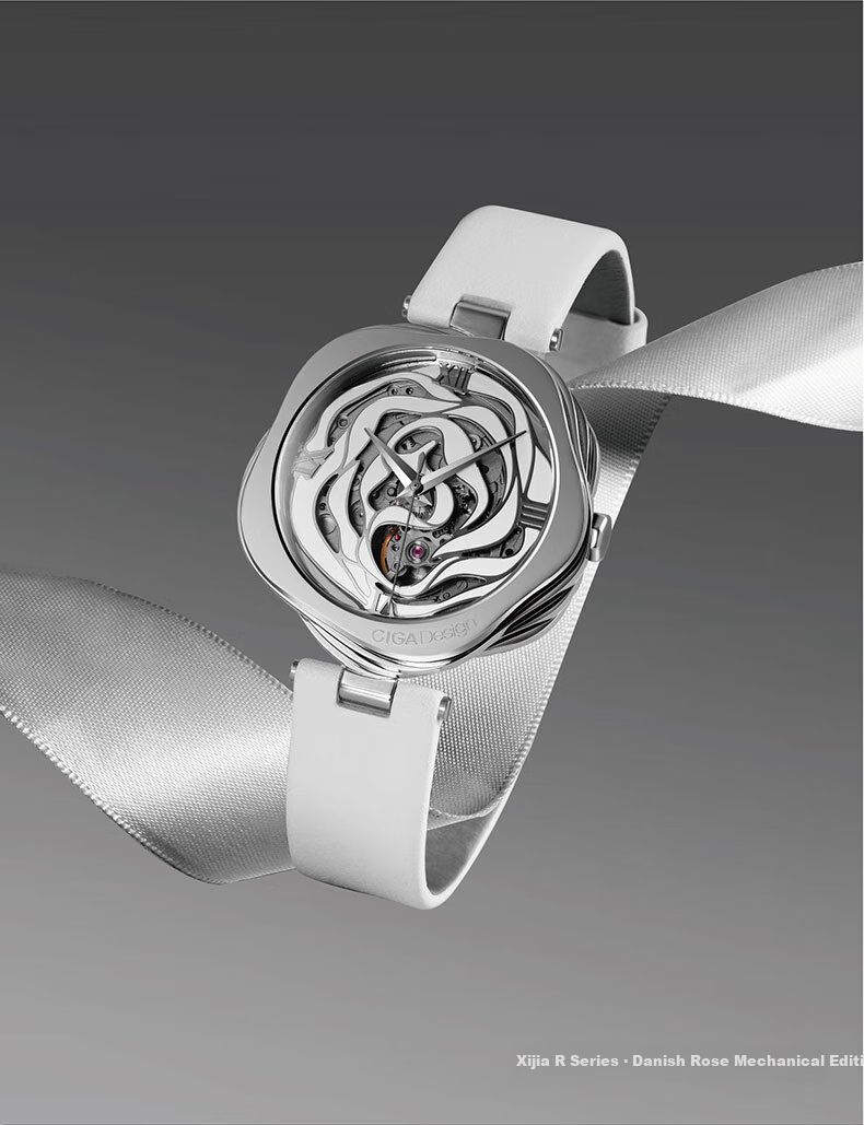 Женские часы CIGA Design R Series Danish Rose, механические, автоматические, с сапфировым стеклом, водонепроницаемые (3 АТМ), серебристый циферблат, квадратный корпус, кожаный ремешок, женские