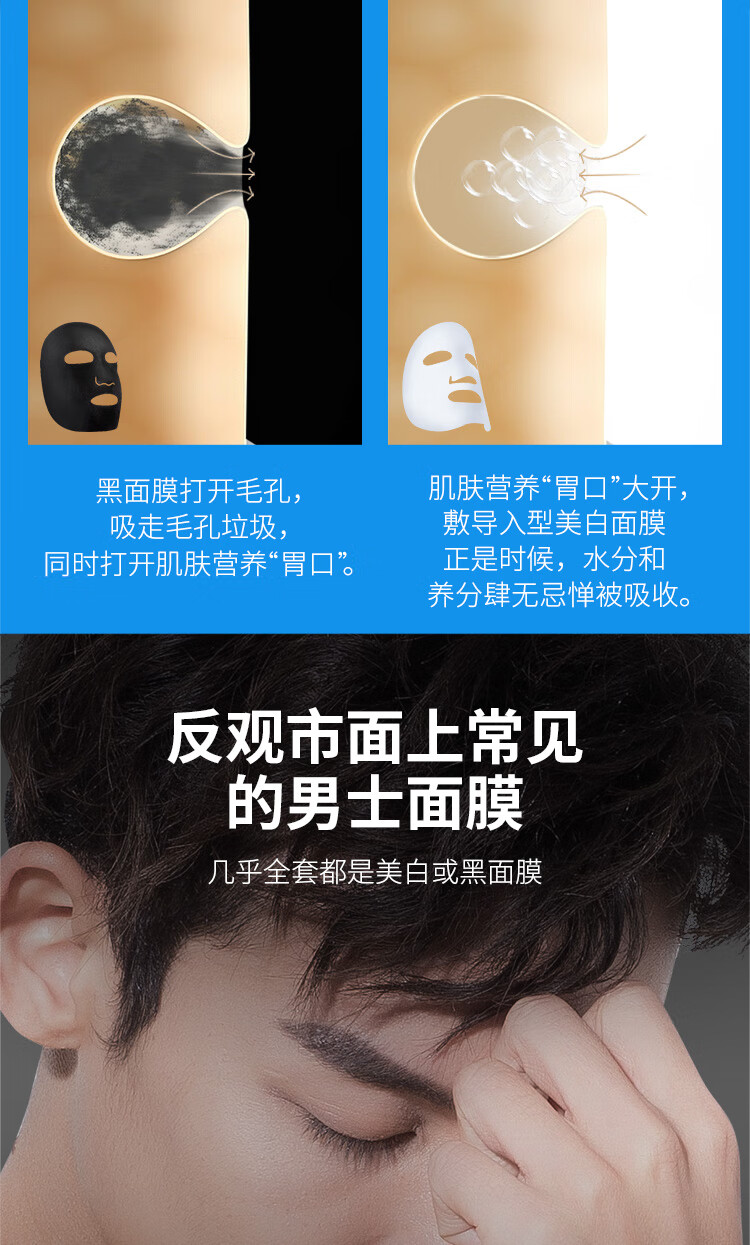 赫恩（H&E）男士美白控油补水面膜21片*25ml/片淡印提亮肤色收缩毛孔面膜贴