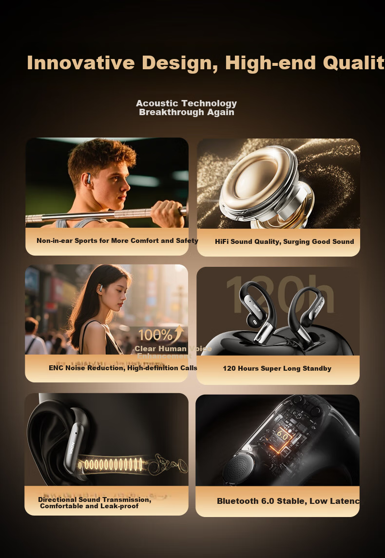 Беспроводные наушники Viken OWS 890 с костной проводимостью, Bluetooth 6.0, спортивные, с шумоподавлением, до 120 часов работы