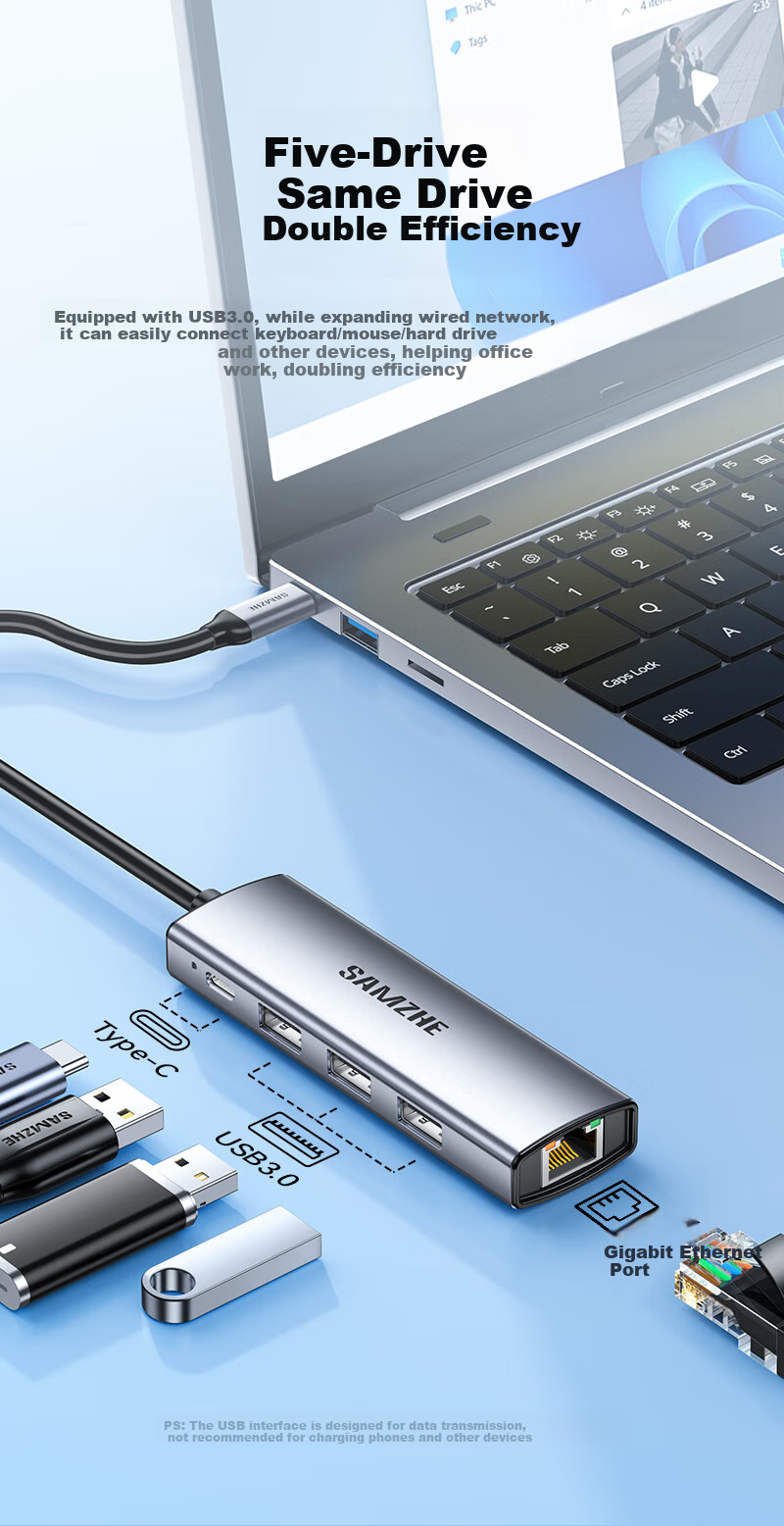 SAMZHE Type-C Expansion Dock, USB-C to Gigabit Ethernet Port Expansion Dock, RJ45 Splitter Adapter, Thunderbolt 4 Compatible, for Apple Computers MacBook Pro Laptops HWK1-C