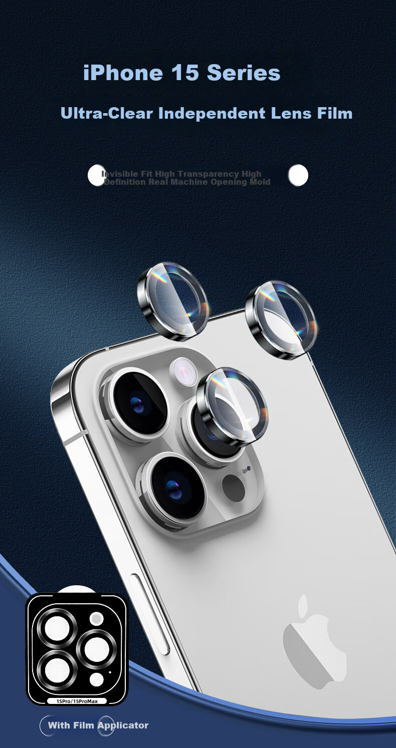 Защитная пленка для камеры KOOLIFE для Apple iPhone 15 Pro/Pro Max, алюминиевый сплав, металл, закаленное стекло высокой четкости