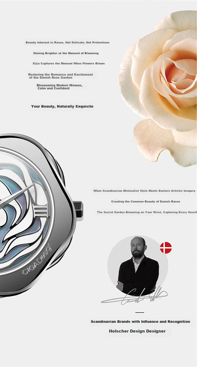 Женские часы CIGA Design R Series Danish Rose, механические, автоматические, с сапфировым стеклом, водонепроницаемые (3 АТМ), серебристый циферблат, квадратный корпус, кожаный ремешок, женские