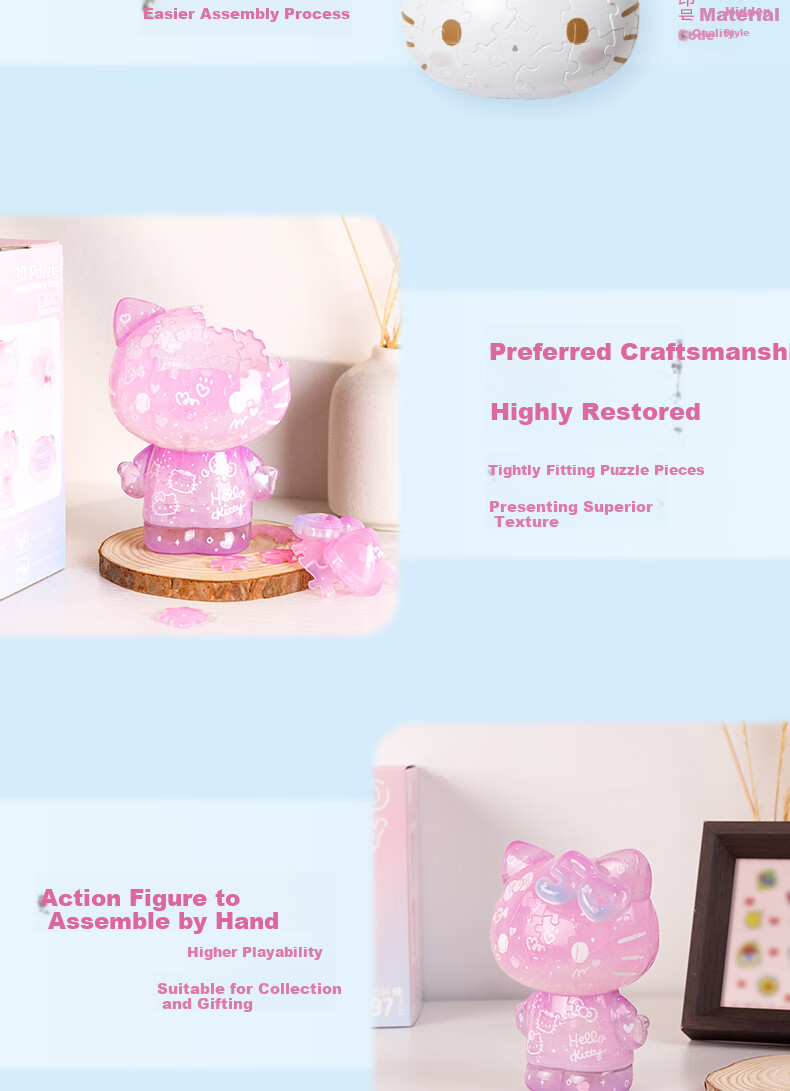 3D-JP Sanrio Hello Kitty Trendy Figurine, 3D Puzzle, Home Decoration, Birthday Gift for Women, Wealth Attraction