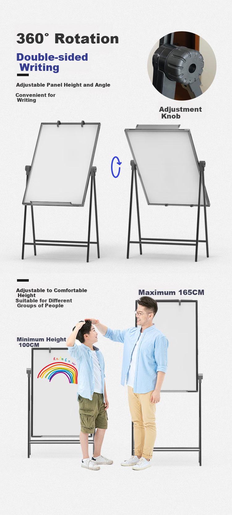 BBNEW Магнитная доска для записей, 60x90 см, двусторонняя, регулируемая по высоте, складная