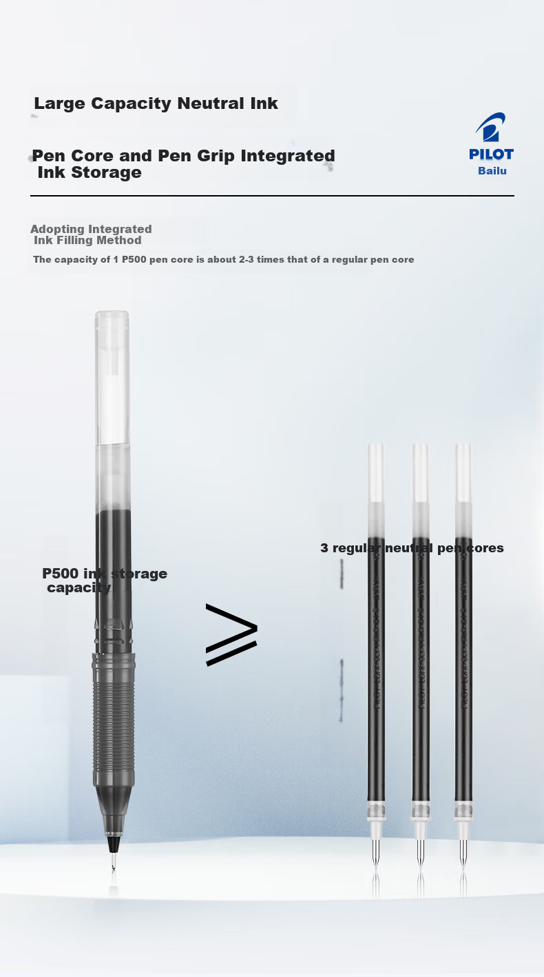 PILOT P500 Черная гелевая ручка, 0.5 мм, набор из 3 штук (2 черные, 1 белая)