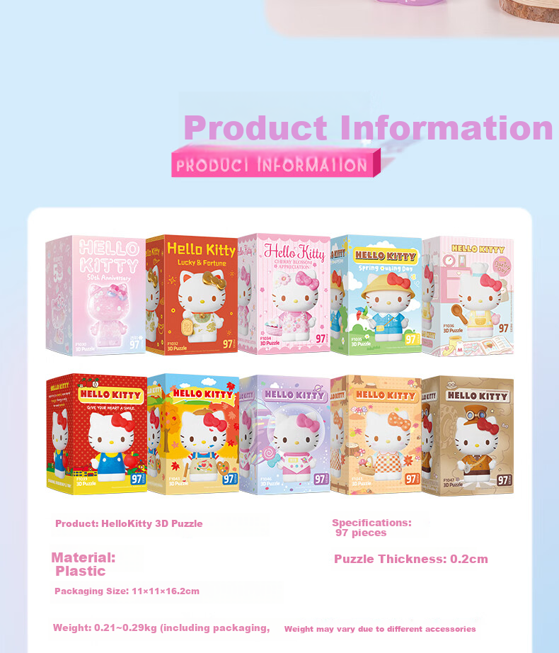3D-JP Sanrio Hello Kitty Trendy Figurine, 3D Puzzle, Home Decoration, Birthday Gift for Women, Wealth Attraction