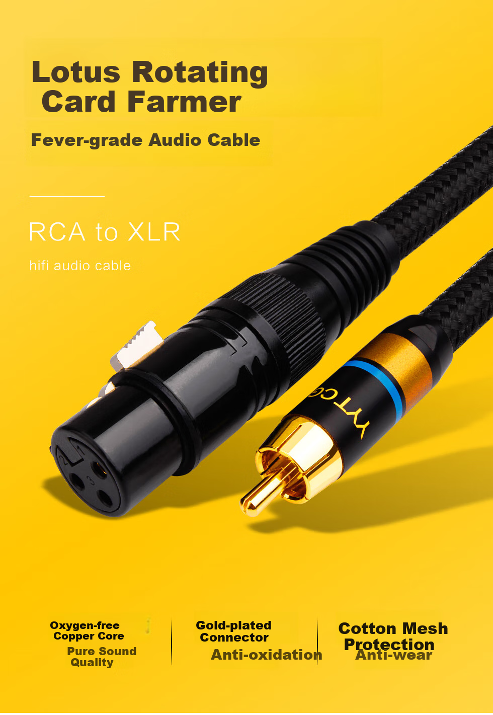 Аудиокабель YYTCG Pure Copper Lotus Head RCA to XLR, 1 метр, черный