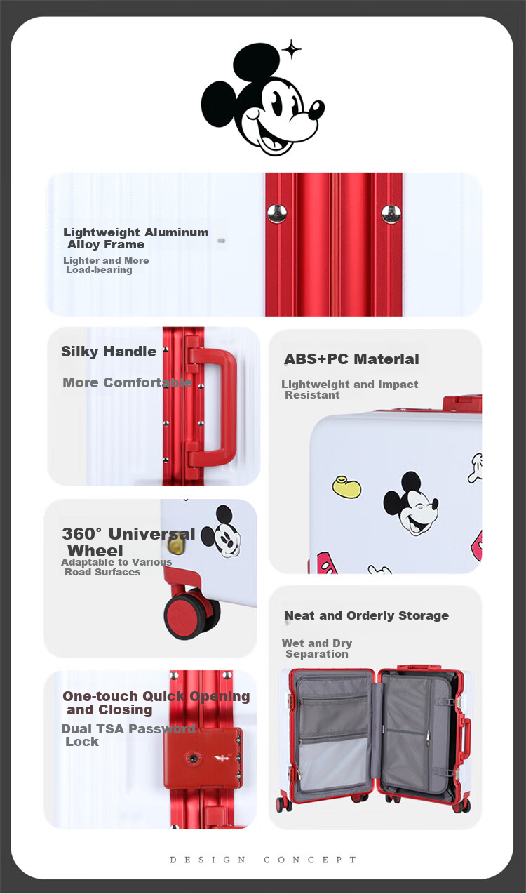 Чемодан Mesuca X Disney Mickey Luggage Print 20-дюймовый, с алюминиевой рамой, для ручной клади
