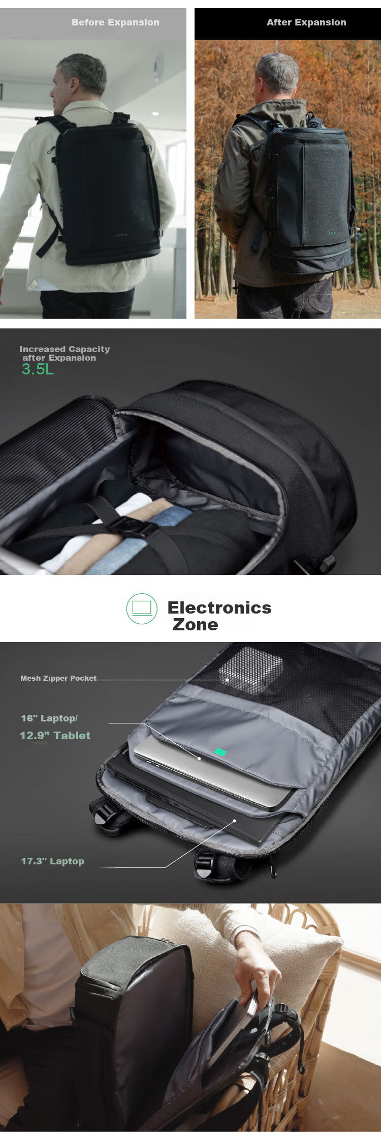 Рюкзак KORIN Anti-Cut And Anti-Theft Travel Backpack для мужчин, большой вместительный рюкзак для ноутбука 16 дюймов, подходит для туризма и деловых поездок, модный рюкзак K41
