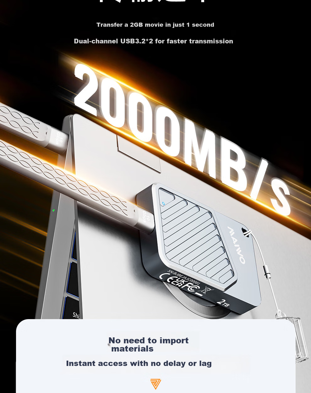 Портативный SSD MAIWO M3 Fengxin Purple 2TB, 2000 МБ/с, внешний накопитель Type-C для телефона, ноутбука, Mac