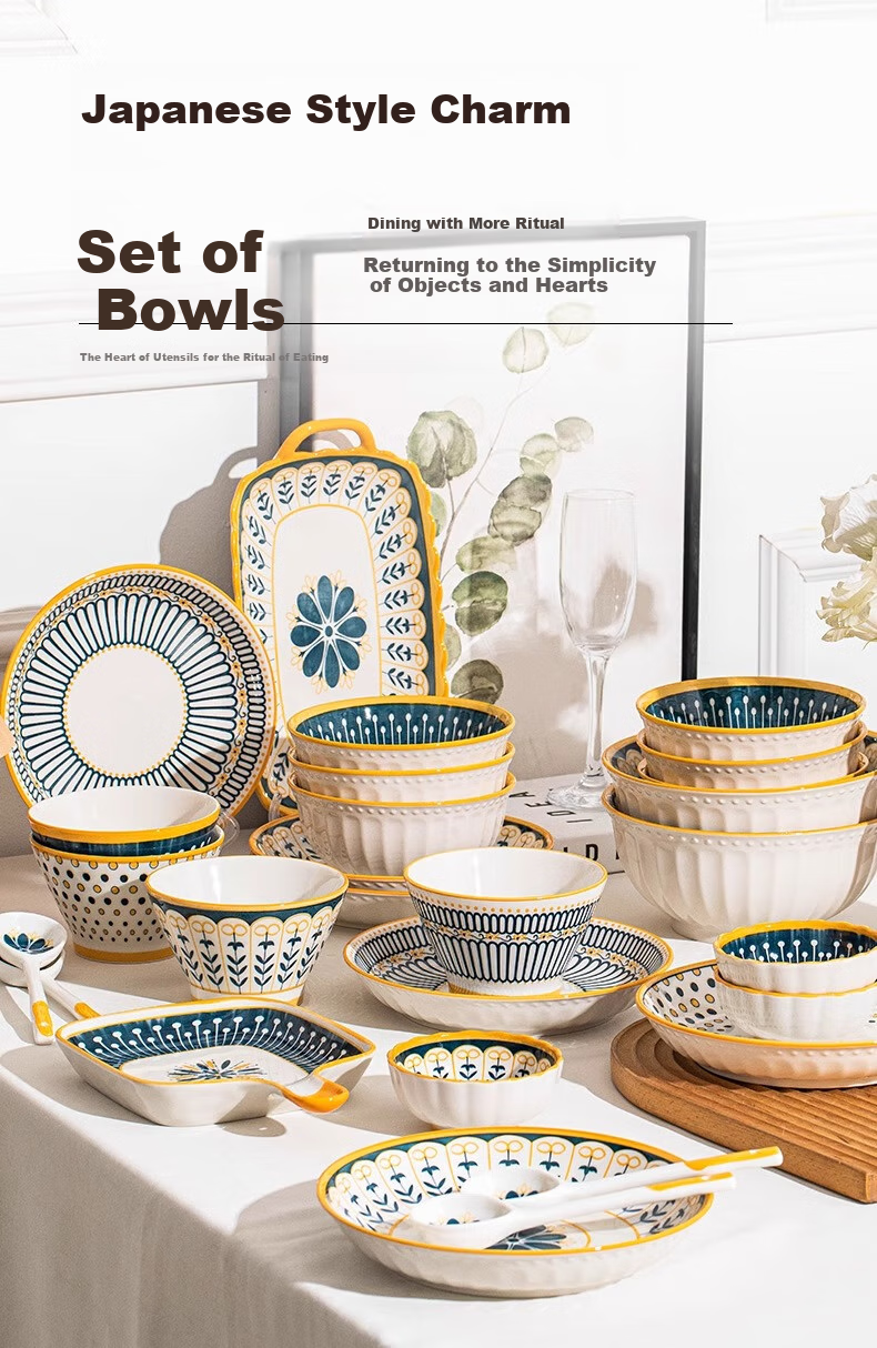 Набор посуды CERAMICS Nordic Style, японский стиль, 16 предметов, керамика, для дома, для новоселья, золотистый