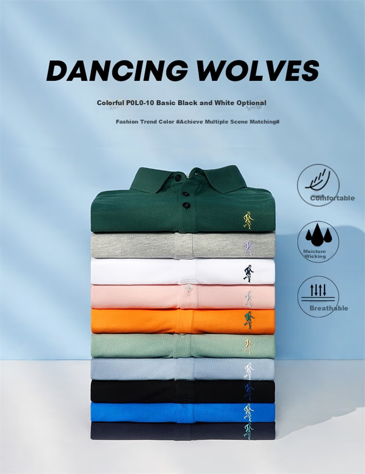 Мужская футболка-поло DANCING WOLVES, хлопок 100%, лето, повседневный стиль, размер 2XL (185), темно-синий