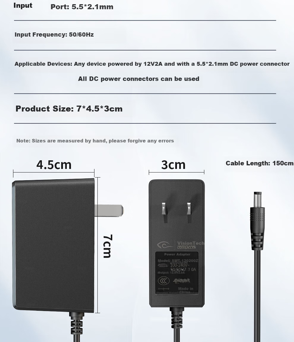 Адаптер питания COMPCCTV 12V2A для видеонаблюдения, универсальный, для монитора, жесткого диска, роутера, камеры, круглый разъем DC