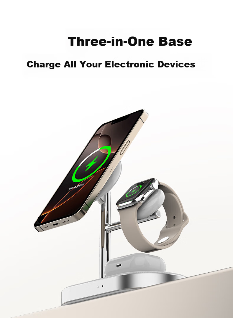 Беспроводное зарядное устройство GDGO [Qi2 Certified] 3-в-1, 15 Вт, MagSafe, для Apple Watch Series 1-10, iPhone 17/16, AirPods
