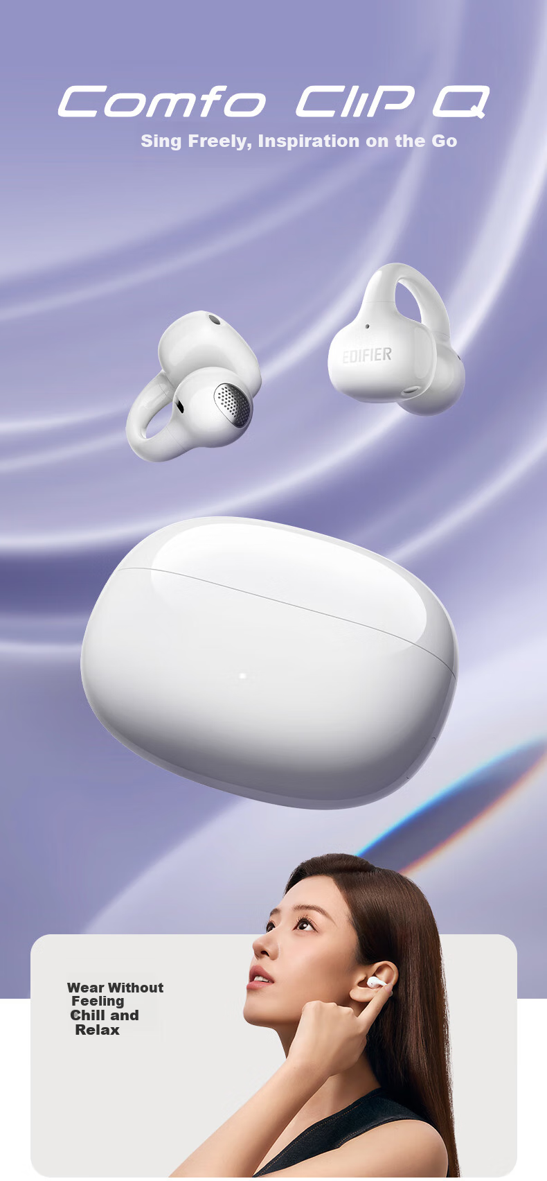 Наушники EDIFIER Comfo Clip QQ, беспроводные, с зажимом на ухо, с функцией перевода, Bluetooth 5.4, серые