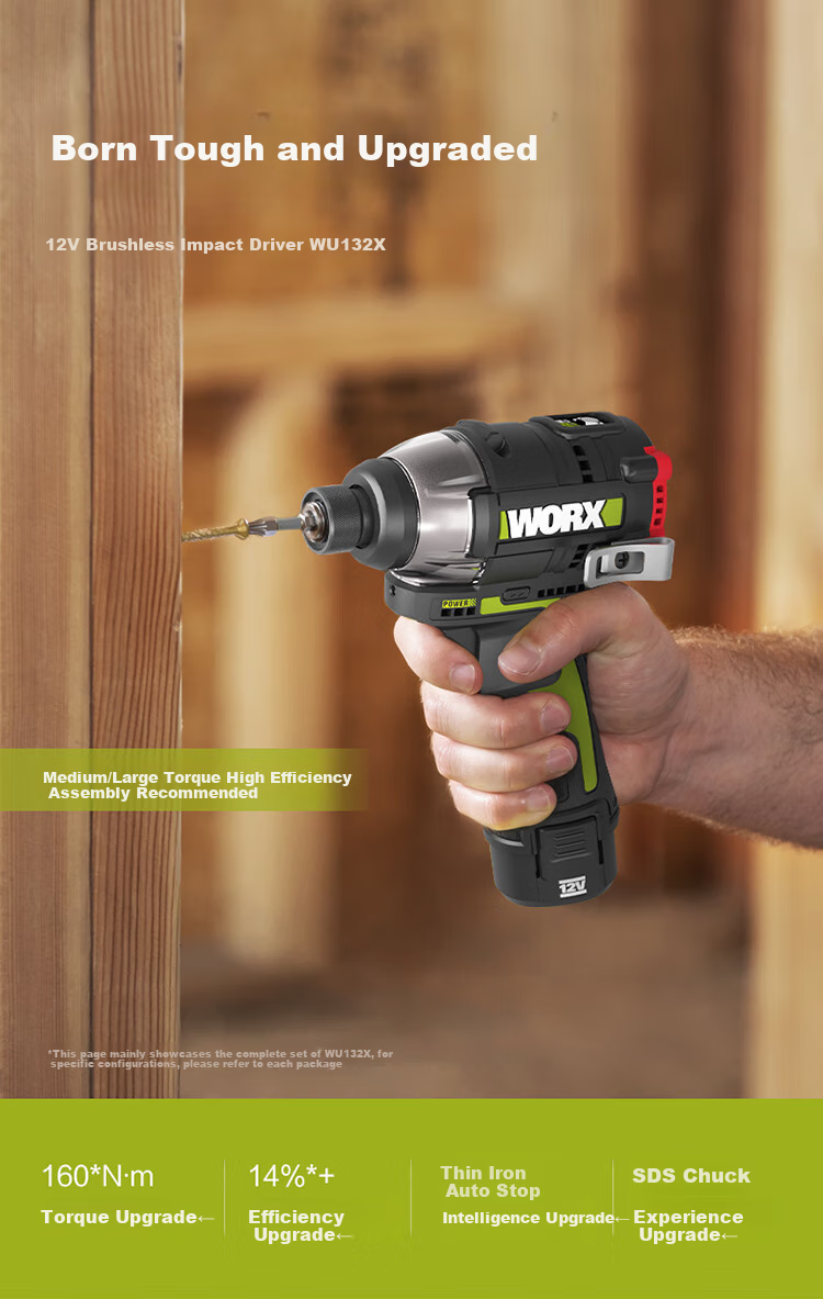 Бесщеточная электрическая отвертка WORX WU132X.2, 12В, 160Нм, 2.5Ач, двойная батарея