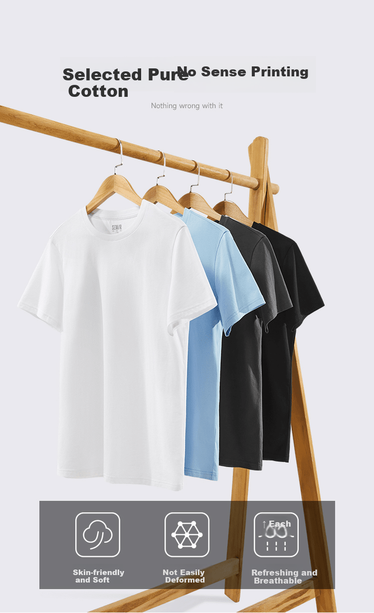 Мужская футболка Semir, летняя 2024, повседневная, с коротким рукавом, однотонная, с круглым вырезом, 100% хлопок