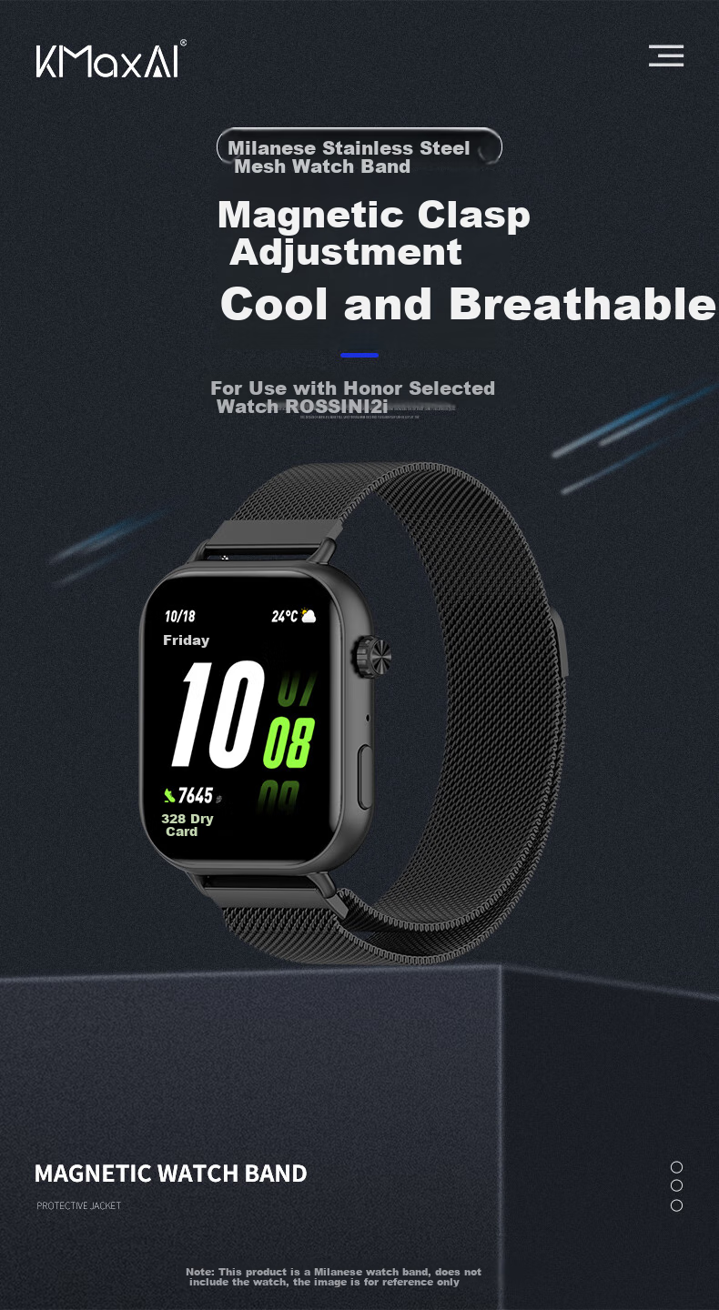 Ремешок KMaxAI Milanese для Honor Select Watch ROSSINI 2i, из нержавеющей стали, черный