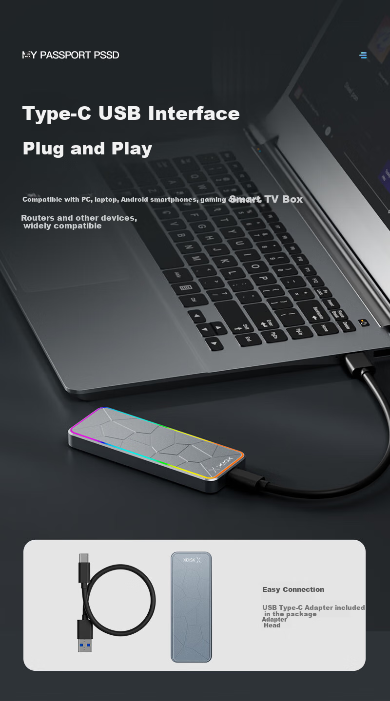 Портативный твердотельный накопитель Xiaopan (XDISK) M Series 512 ГБ, USB 3.2, Type-C, противоударный