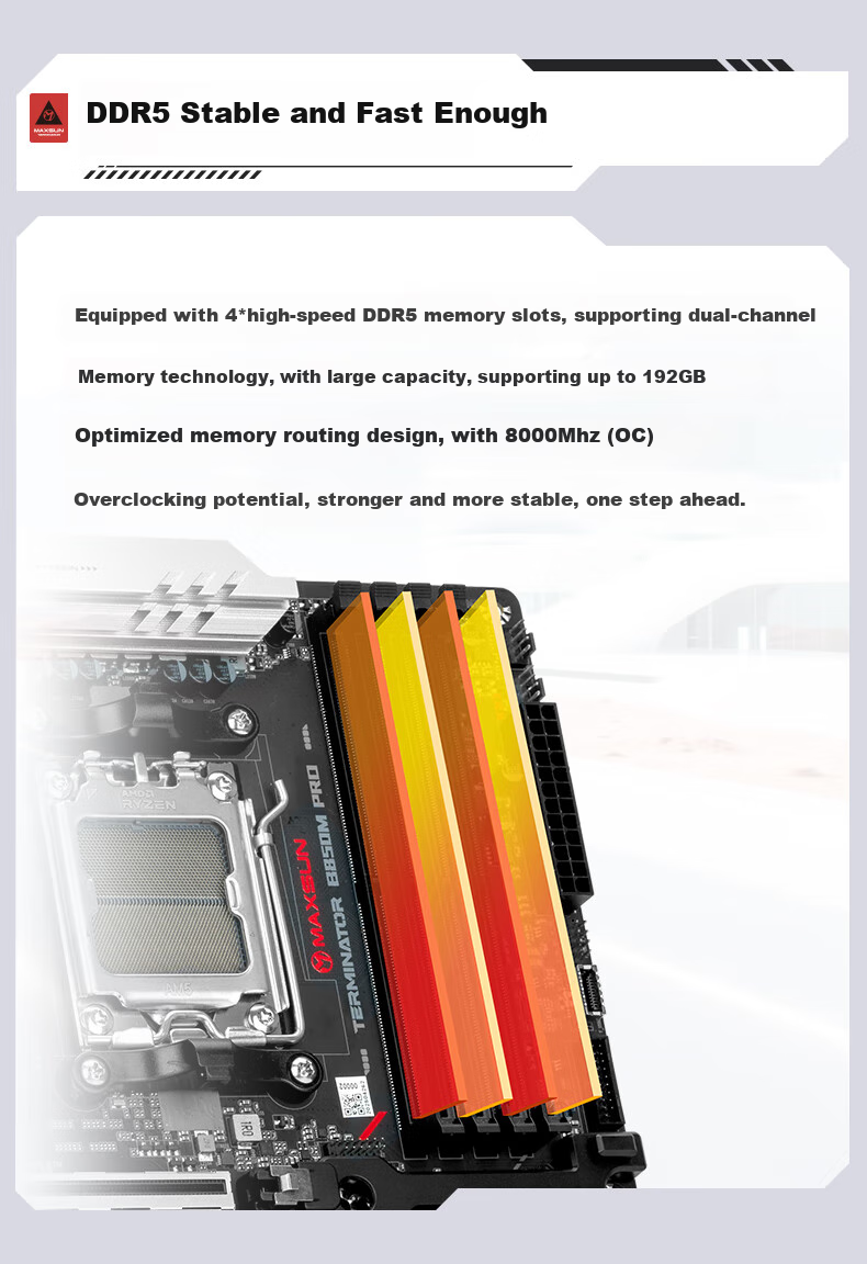 Материнская плата MAXSUN Terminator B850M PRO WIFI, AM5, DDR5, Wi-Fi 6E, M-ATX