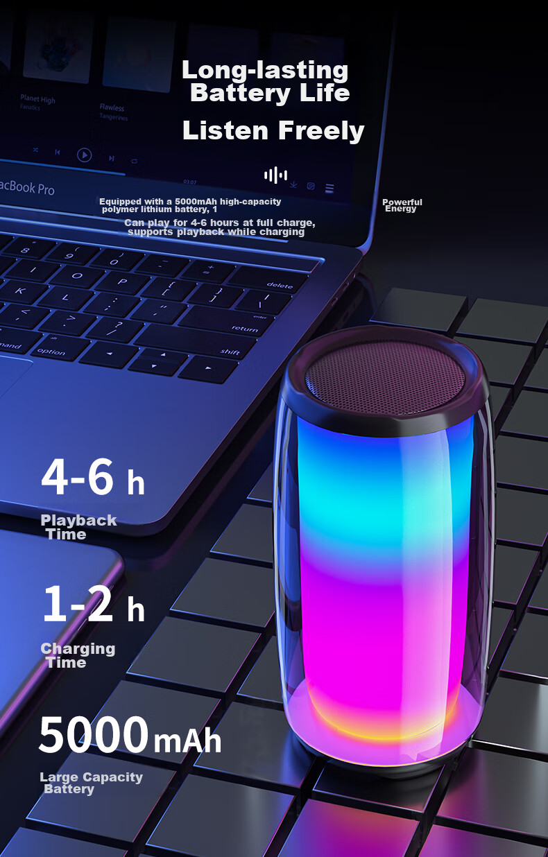 Портативная Bluetooth-колонка Newmine BS02, полноэкранная цветная подсветка, мини-сабвуфер, водонепроницаемая, для улицы и дома