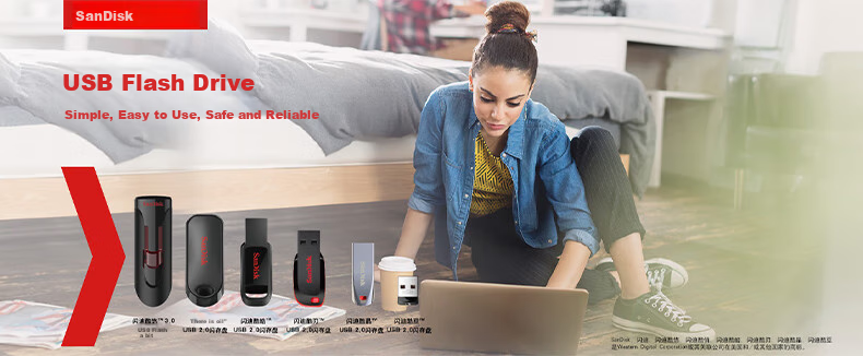 USB-флеш-накопитель SanDisk 64GB CZ50 Cool Blade, USB 2.0, черный/красный, компактный и портативный, стильный дизайн, ПО для шифрования