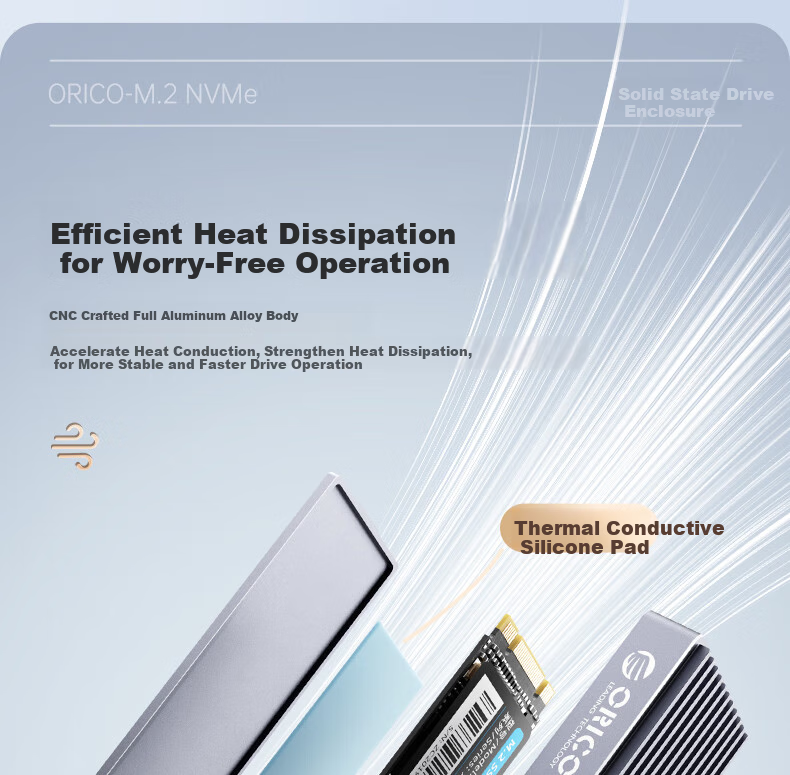 Внешний корпус ORICO M.2 NVMe SSD 10Gbps Type-C, алюминиевый, M2PJ