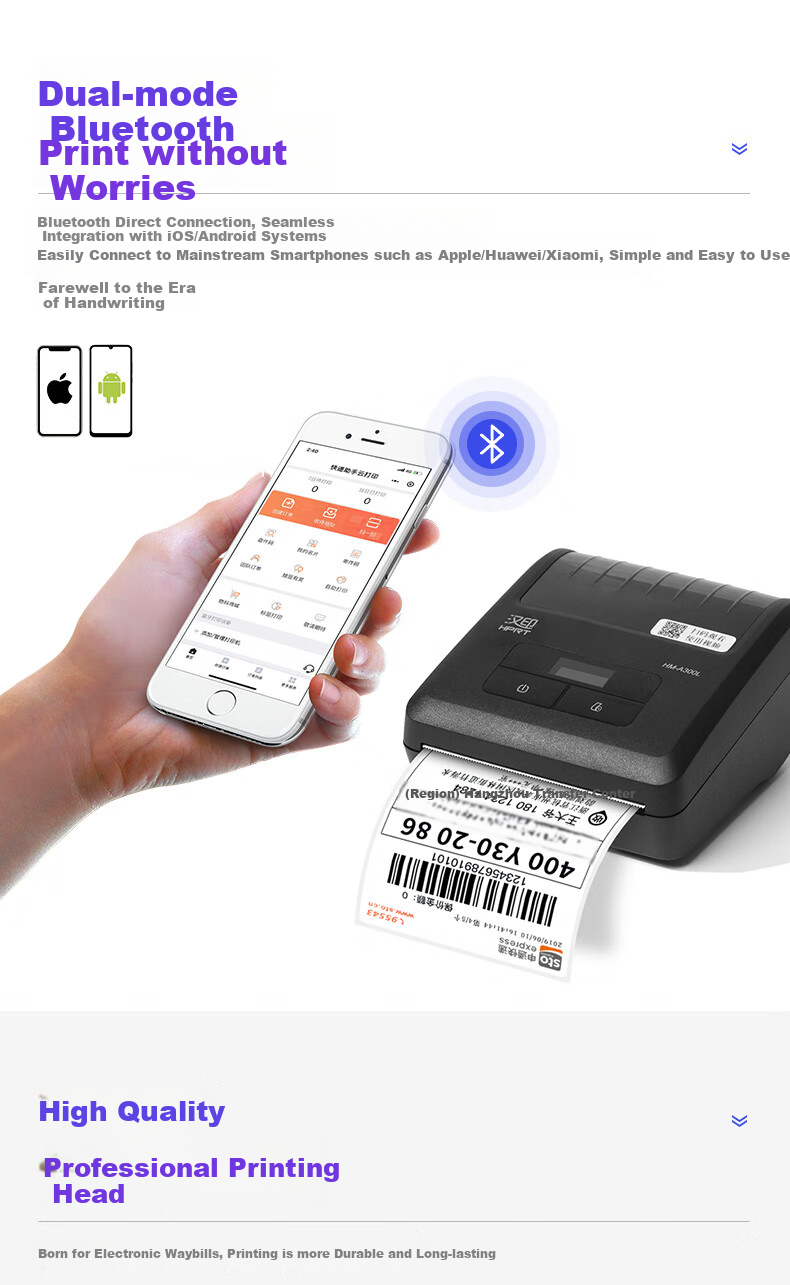 Портативный термопринтер HPRT A300L для печати этикеток и накладных, Bluetooth, 203 dpi