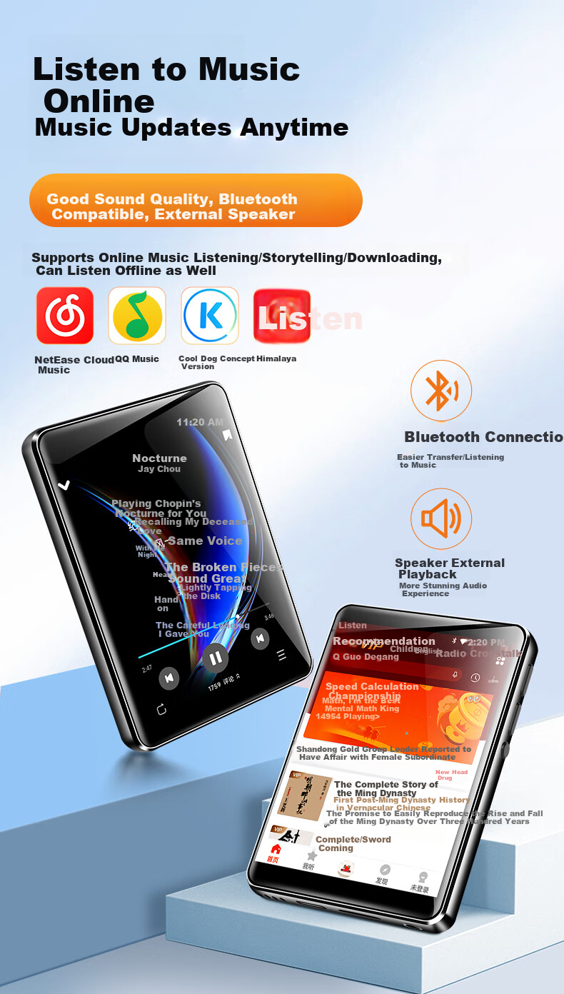Портативный MP3/MP4 плеер FAMUE PA03 Smart WiFi, 2.83-дюймовый сенсорный экран, 80 ГБ, Bluetooth, Wi-Fi, словарь