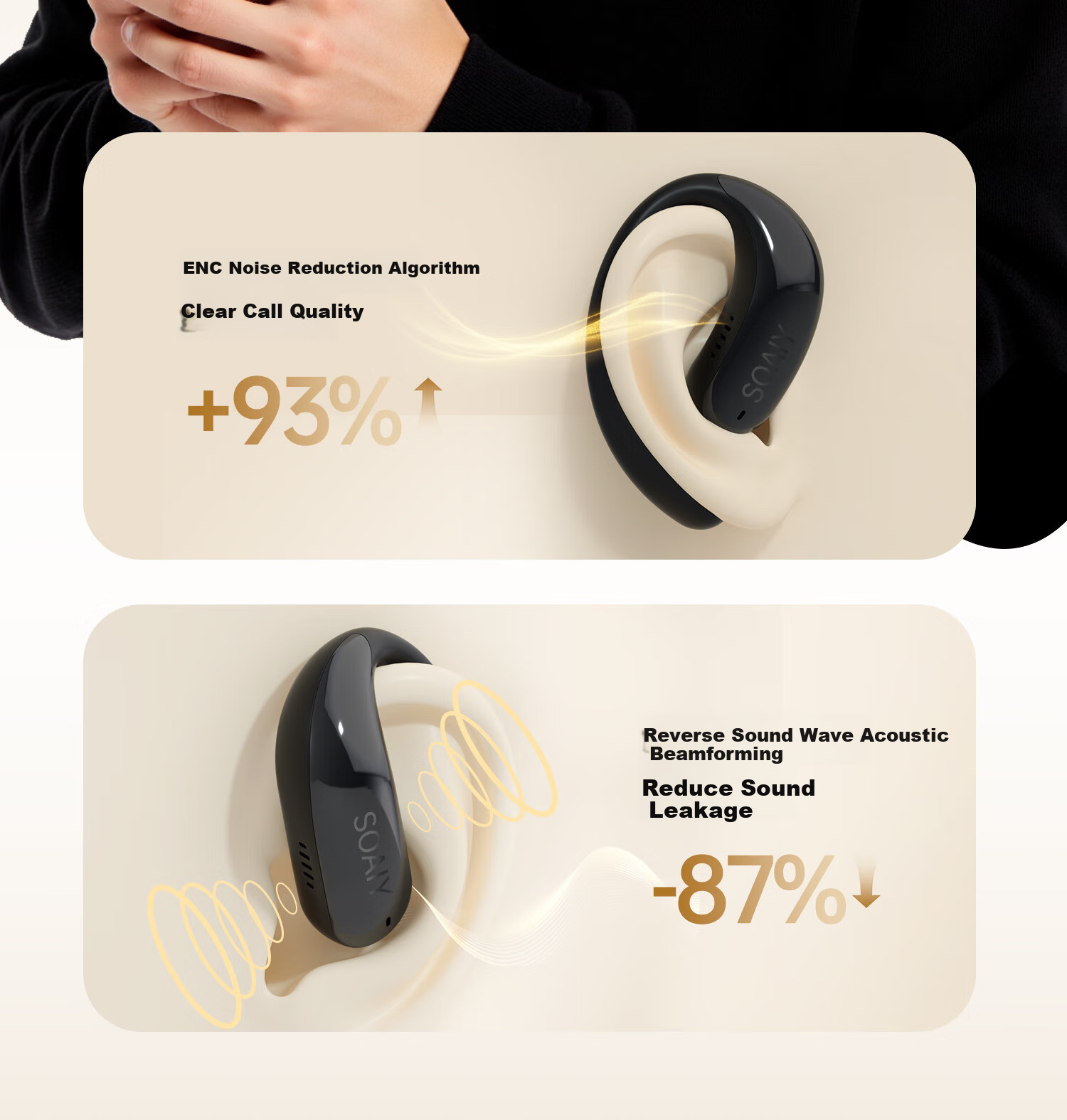 Беспроводные наушники Soaiy Ting 7 с открытым ухом, Bluetooth 6.0, True Wireless, шумоподавление, длительное время работы, черный