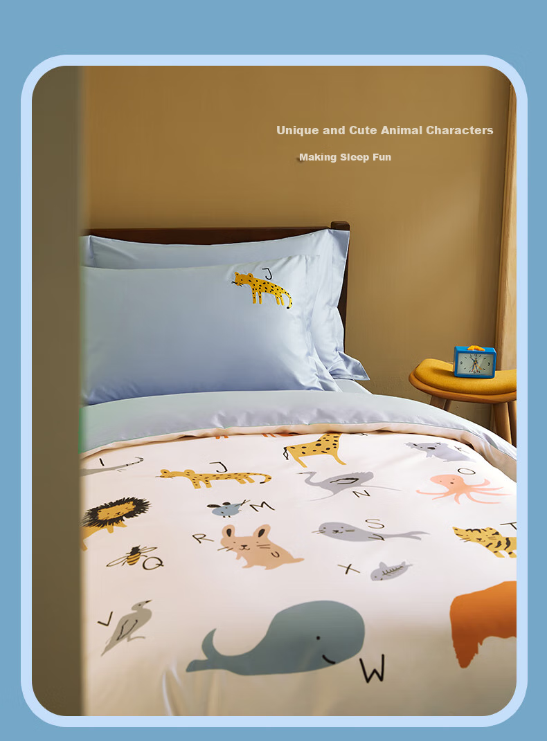 Комплект постельного белья MIDO HOUSE, 100% хлопок, детский, "Animal Party", для кровати 1.5м, голубой