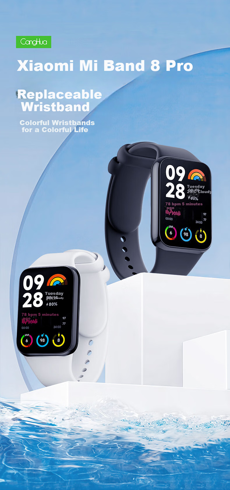 Ремешок CangHua для Xiaomi Band 9 Pro/8 Pro, мягкий силиконовый, дышащий, спортивный, однотонный, серый, с быстрой застежкой