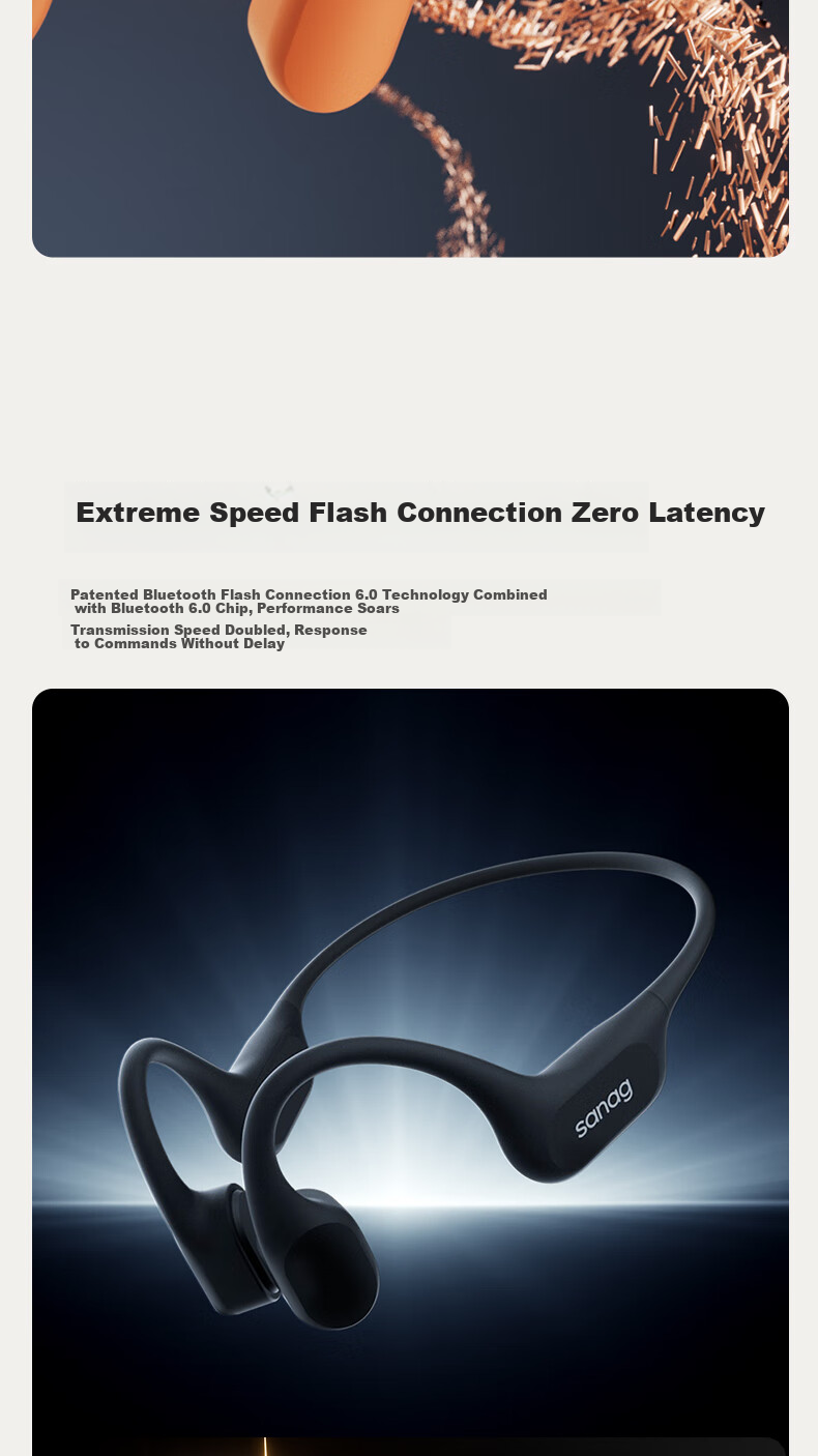 Наушники SANAG Cena B77S с костной проводимостью, спортивные, водонепроницаемые IP68, беспроводные Bluetooth-наушники с шумоподавлением, AI-перевод, длительное время работы, 64 ГБ памяти