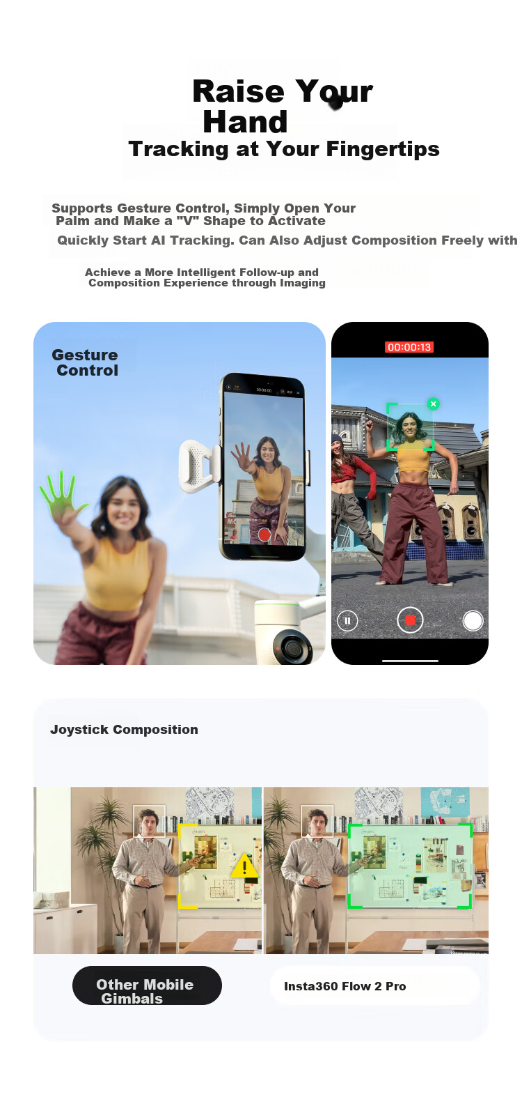 AI-трекер Insta360 Flow 2 Pro с встроенной подсветкой, модуль слежения для стабилизатора Insta360 Flow 2, для мобильных телефонов, видеоблогов и прямых трансляций