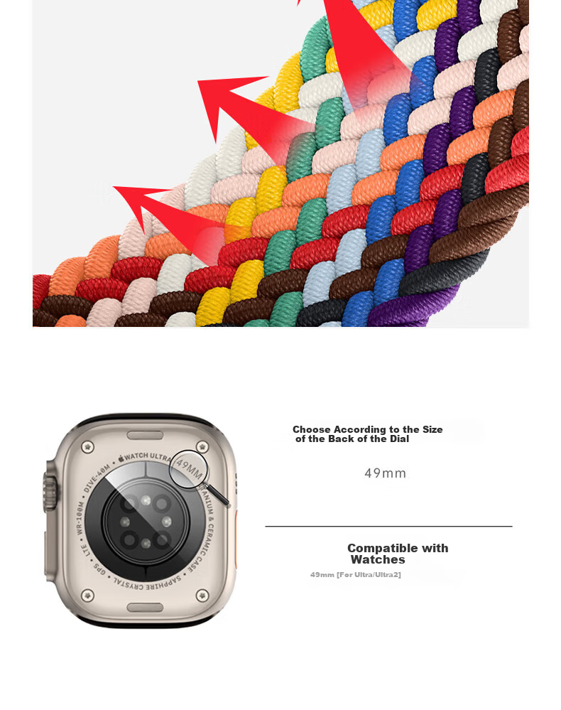 Ремешок Baking для Apple Watch S11/S10/SE/Ultra3/Watch S9/8/7/6/5/4, нейлоновый плетеный с магнитной застежкой, мультиколор