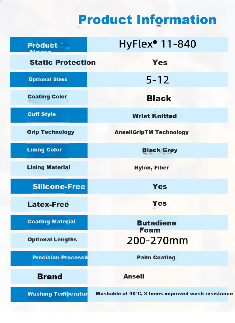 Защитные перчатки Ansell HyFlex 11-840, нитриловое покрытие, размер 9/L, 1 пара