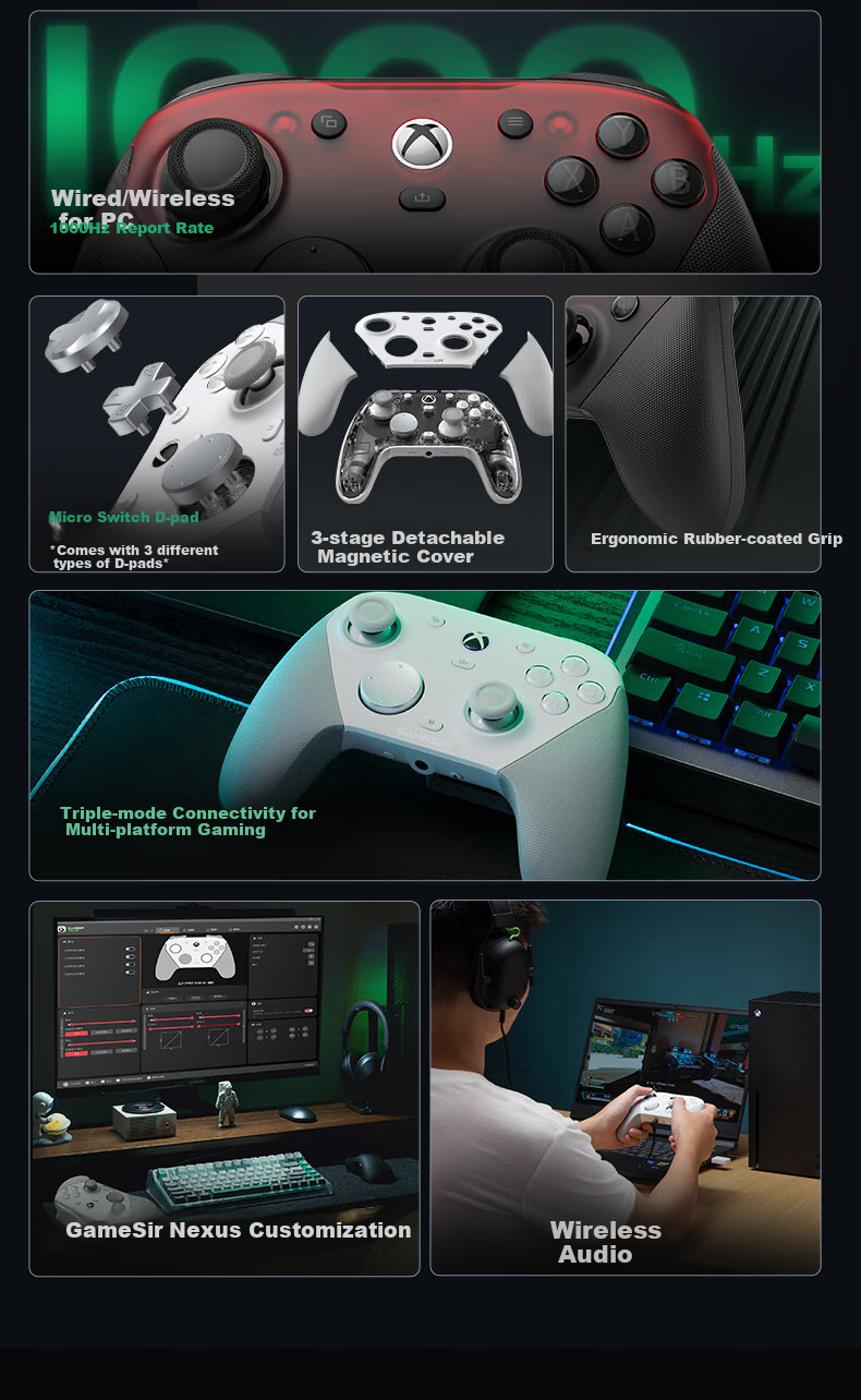 Игровой контроллер Gamesir G7 Pro для Xbox, ПК, Android, беспроводной/проводной, с TMR джойстиками и микропереключателями