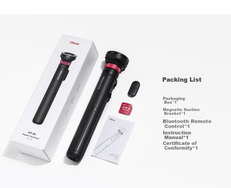 Ulanzi MT-84 Магнитный селфи-штатив с Bluetooth-пультом, напольный штатив, вращение на 360°, для прямой трансляции, легкий инструмент для видеоблогов