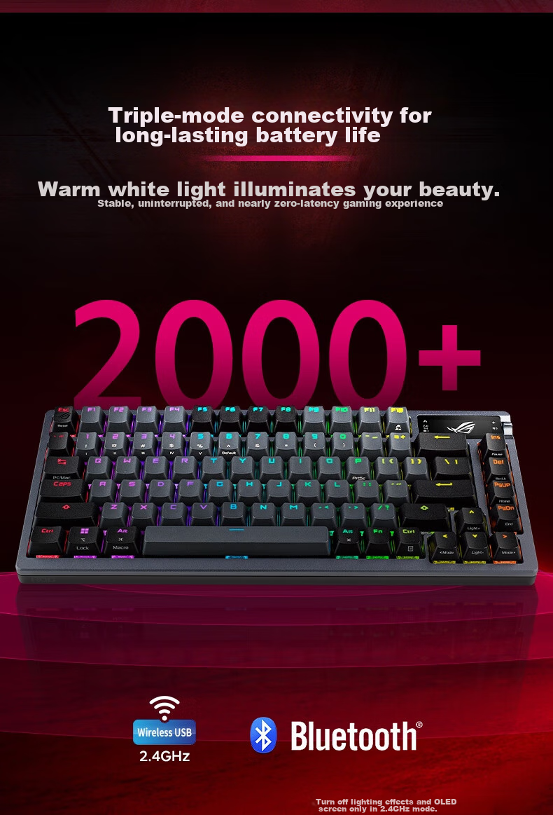 Механическая клавиатура ROG Night Demon, беспроводная, 75 клавиш, NX Snow White, RGB, горячая замена, Gasket, OLED экран, черная