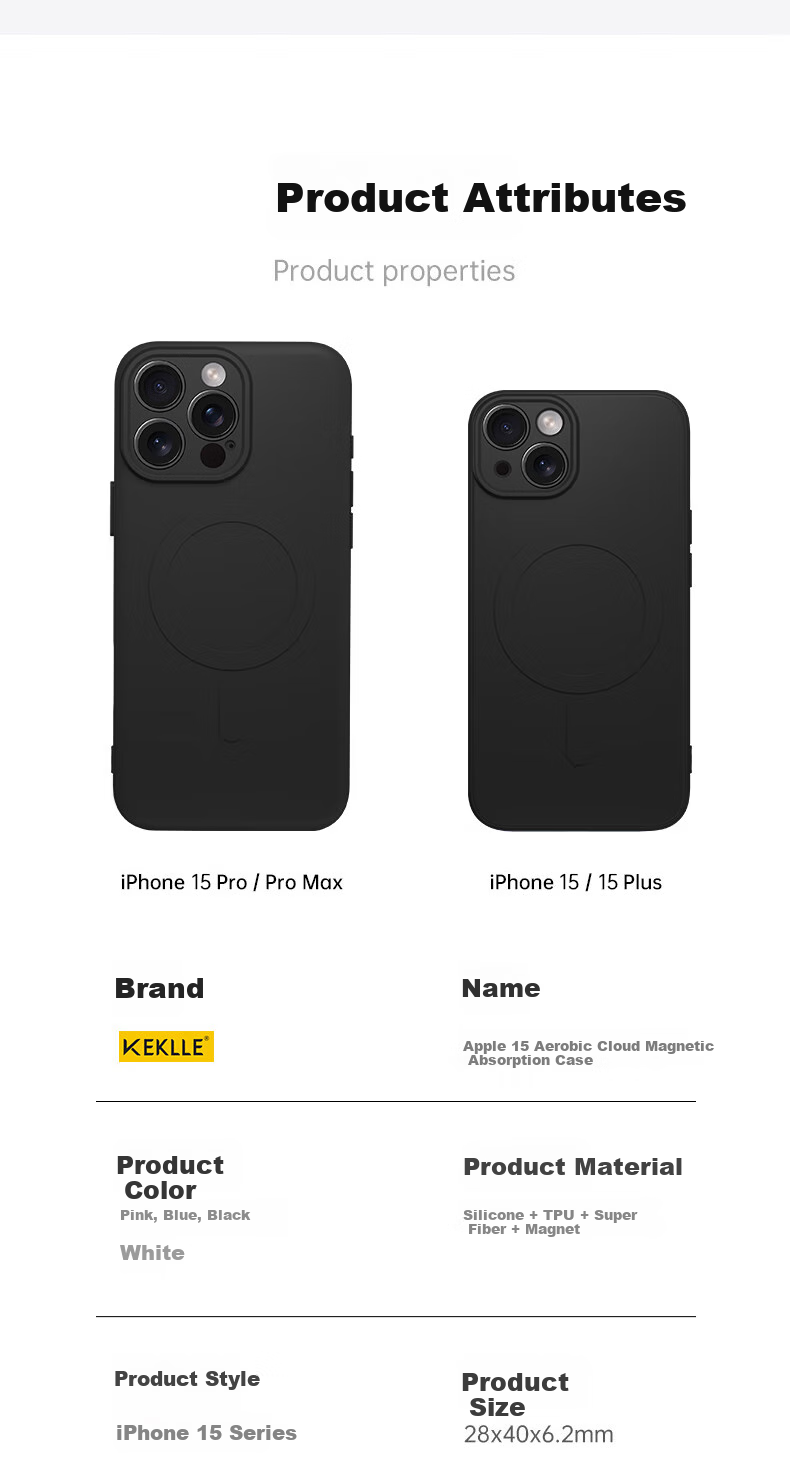 Чехол KEKLLE для iPhone 15 Plus, силиконовый, с магнитами MagSafe, розовый, противоударный