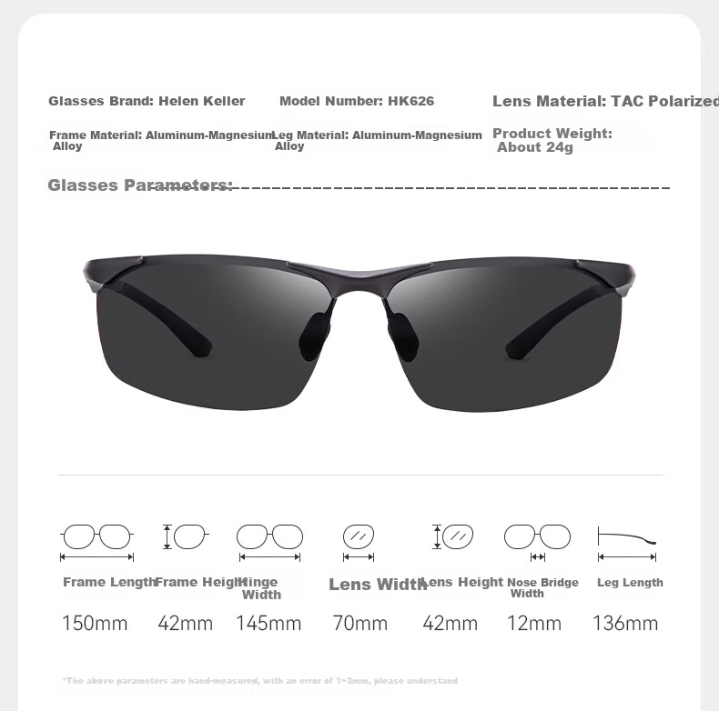 HELEN KELLER Polarized Sunglasses for Men, Driving Glasses, Aluminum-Magnesium Sports Sunglasses, Cycling Goggles HK626P06