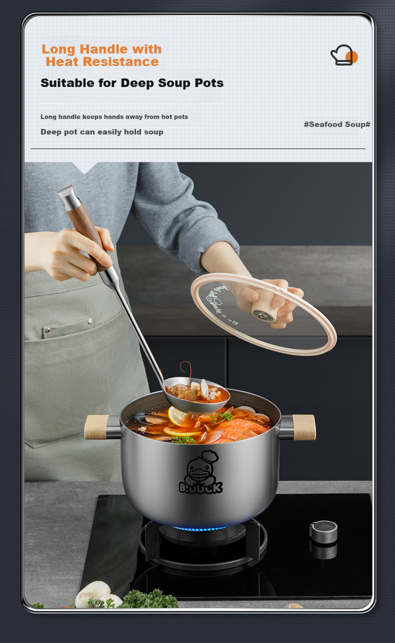 Половник COOKER KING из нержавеющей стали 316 с ручкой из палисандра, утолщенная ложка для посуды с антипригарным покрытием, 36.5 см
